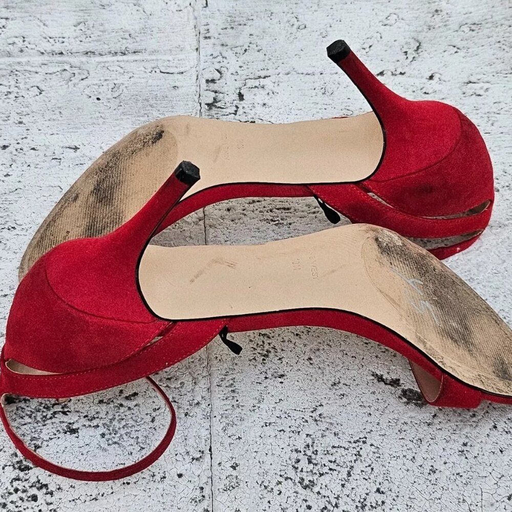 Nine West Women Heel Sandal Red Textile Upper Shoes Size 10M - Picture 10 of 11